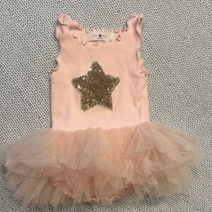 Petite Hailey cotton Pink Tulle Dress with Gold Star